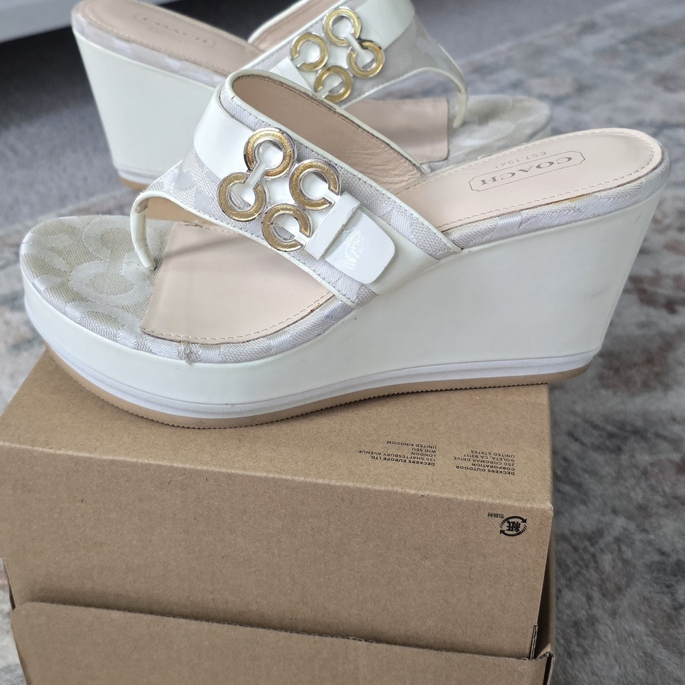Coach Cream and Gold Wedge Sandals